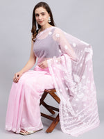 Load image into Gallery viewer, Seva Chikan Hand Embroidered Pink Georgette Lucknowi Chikankari Saree- SCL6037
