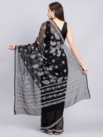 Load image into Gallery viewer, Seva Chikan Hand Embroidered Black Georgette Lucknowi Chikankari Saree- SCL6038