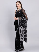 Load image into Gallery viewer, Seva Chikan Hand Embroidered Black Georgette Lucknowi Chikankari Saree- SCL6038