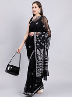 Load image into Gallery viewer, Seva Chikan Hand Embroidered Black Georgette Lucknowi Chikankari Saree- SCL6038