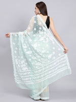 Load image into Gallery viewer, Seva Chikan Hand Embroidered Sea Green Georgette Lucknowi Chikankari Saree- SCL6040