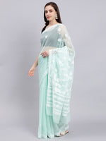 Load image into Gallery viewer, Seva Chikan Hand Embroidered Sea Green Georgette Lucknowi Chikankari Saree- SCL6040