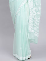 Load image into Gallery viewer, Seva Chikan Hand Embroidered Sea Green Georgette Lucknowi Chikankari Saree- SCL6040