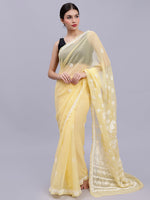 Load image into Gallery viewer, Seva Chikan Hand Embroidered Yellow Georgette Lucknowi Chikankari Saree- SCL6041
