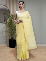 Load image into Gallery viewer, Seva Chikan Hand Embroidered Yellow Terivoil Cotton Lucknowi Chikankari Saree- SCL6046