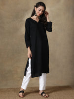 Load image into Gallery viewer, Seva Chikan Hand Embroidered Black Cotton Kurta With Pant-SCL8019
