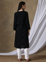 Load image into Gallery viewer, Seva Chikan Hand Embroidered Black Cotton Kurta With Pant-SCL8019