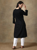 Load image into Gallery viewer, Seva Chikan Hand Embroidered Black Cotton Kurta With Pant-SCL8019