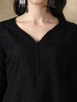Load image into Gallery viewer, Seva Chikan Hand Embroidered Black Cotton Kurta With Pant-SCL8019