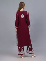 Load image into Gallery viewer, Seva Chikan Hand Embroidered Wine Rayon Lucknowi Chikankari Kurta Set-SCL8022
