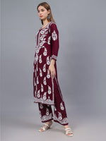 Load image into Gallery viewer, Seva Chikan Hand Embroidered Wine Rayon Lucknowi Chikankari Kurta Set-SCL8022