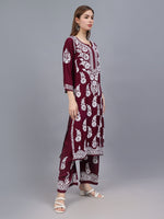 Load image into Gallery viewer, Seva Chikan Hand Embroidered Wine Rayon Lucknowi Chikankari Kurta Set-SCL8022