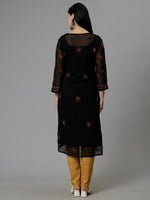 Load image into Gallery viewer, Seva Chikan Hand Embroidered Black Georgette Lucknowi Chikankari Kurta Set