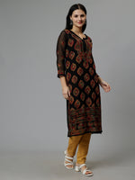 Load image into Gallery viewer, Seva Chikan Hand Embroidered Black Georgette Lucknowi Chikankari Kurta Set