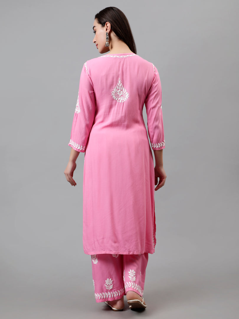 Seva Chikan Hand Embroidered Rayon Lucknowi Chikankari Kurta Set