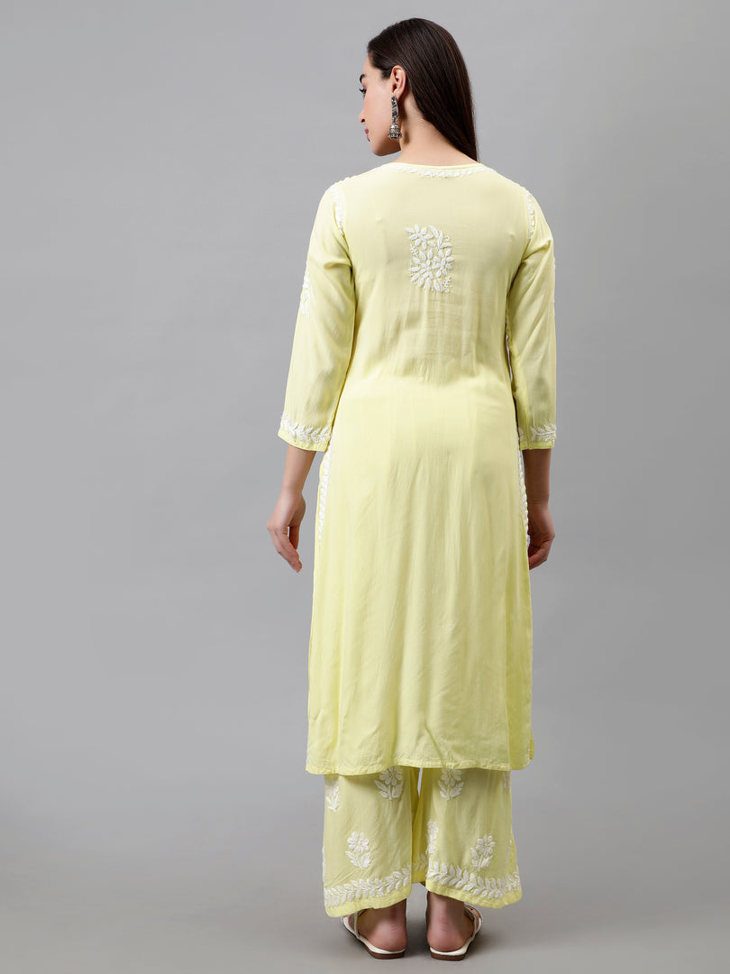 Seva Chikan Hand Embroidered Rayon Lucknowi Chikankari Kurta Set