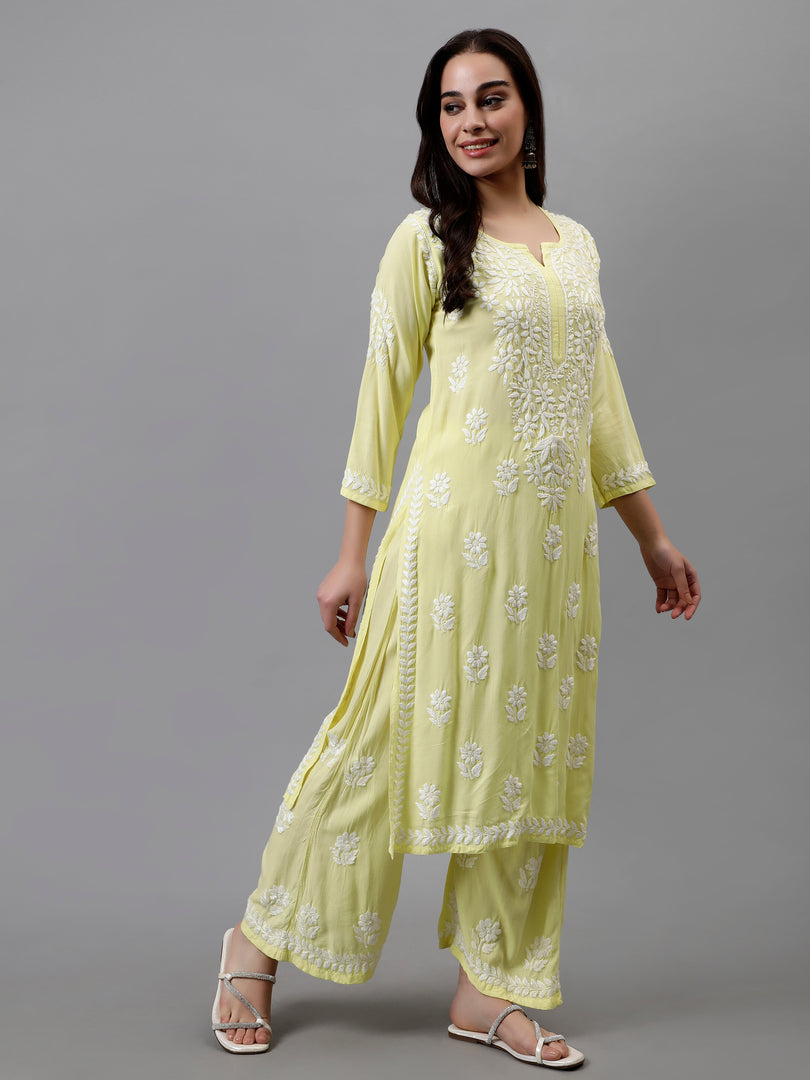 Seva Chikan Hand Embroidered Rayon Lucknowi Chikankari Kurta Set