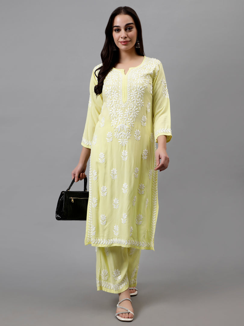 Seva Chikan Hand Embroidered Rayon Lucknowi Chikankari Kurta Set