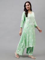 Load image into Gallery viewer, Seva Chikan Hand Embroidered Rayon Lucknowi Chikankari Kurta Set