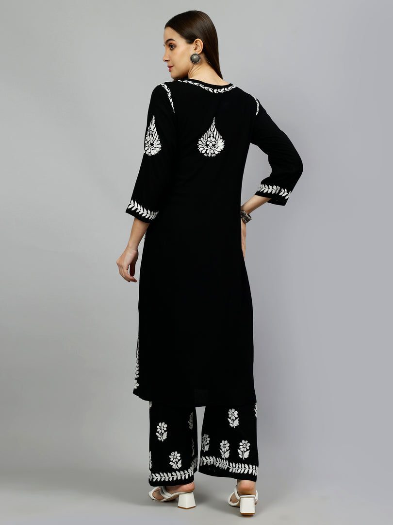 Seva Chikan Hand Embroidered Rayon Lucknowi Chikankari Kurta Set