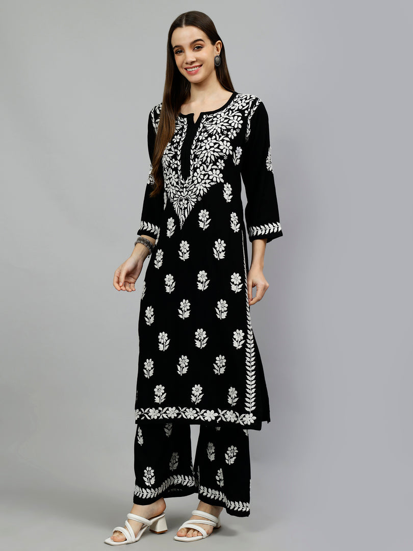 Seva Chikan Hand Embroidered Rayon Lucknowi Chikankari Kurta Set