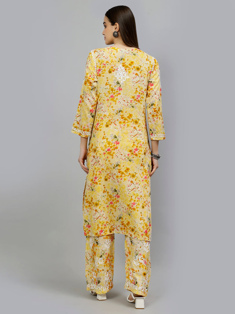Seva Chikan Hand Embroidered Mal Mal Lucknowi Chikankari Kurta Set