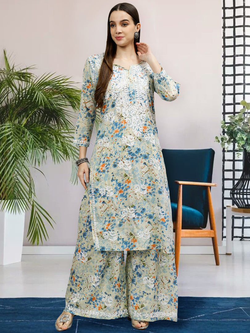 Seva Chikan Hand Embroidered Mal Mal Lucknowi Chikankari Kurta Set