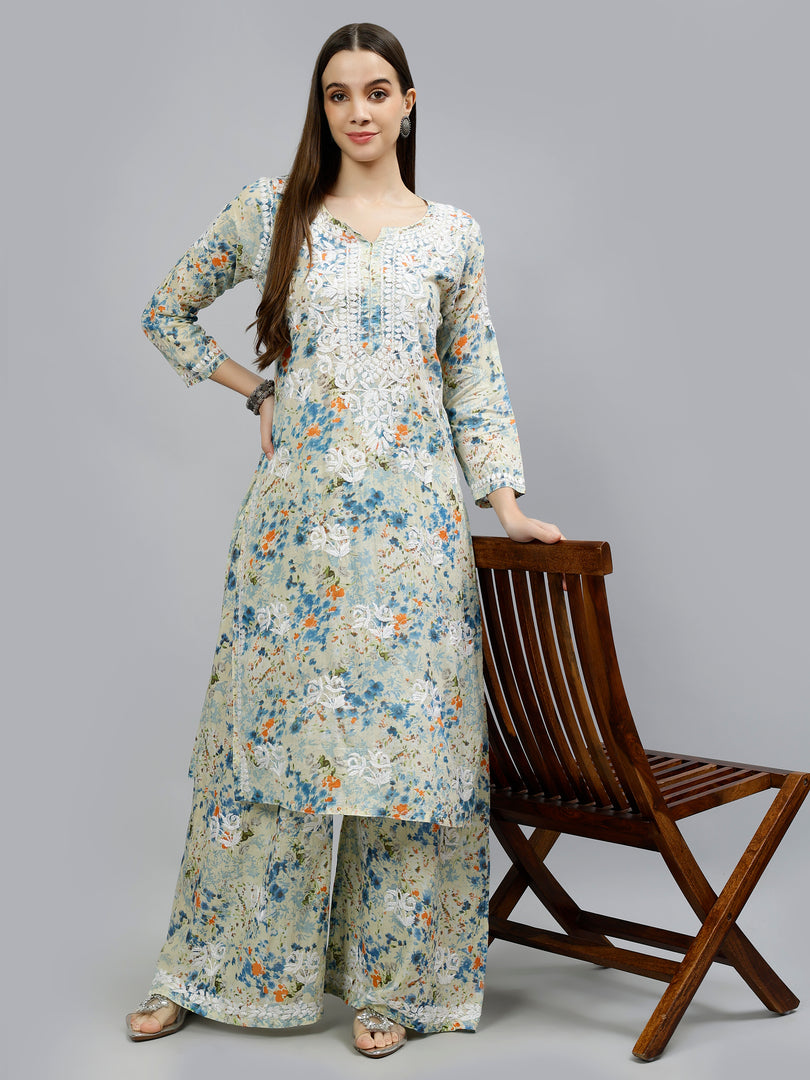 Seva Chikan Hand Embroidered Mal Mal Lucknowi Chikankari Kurta Set