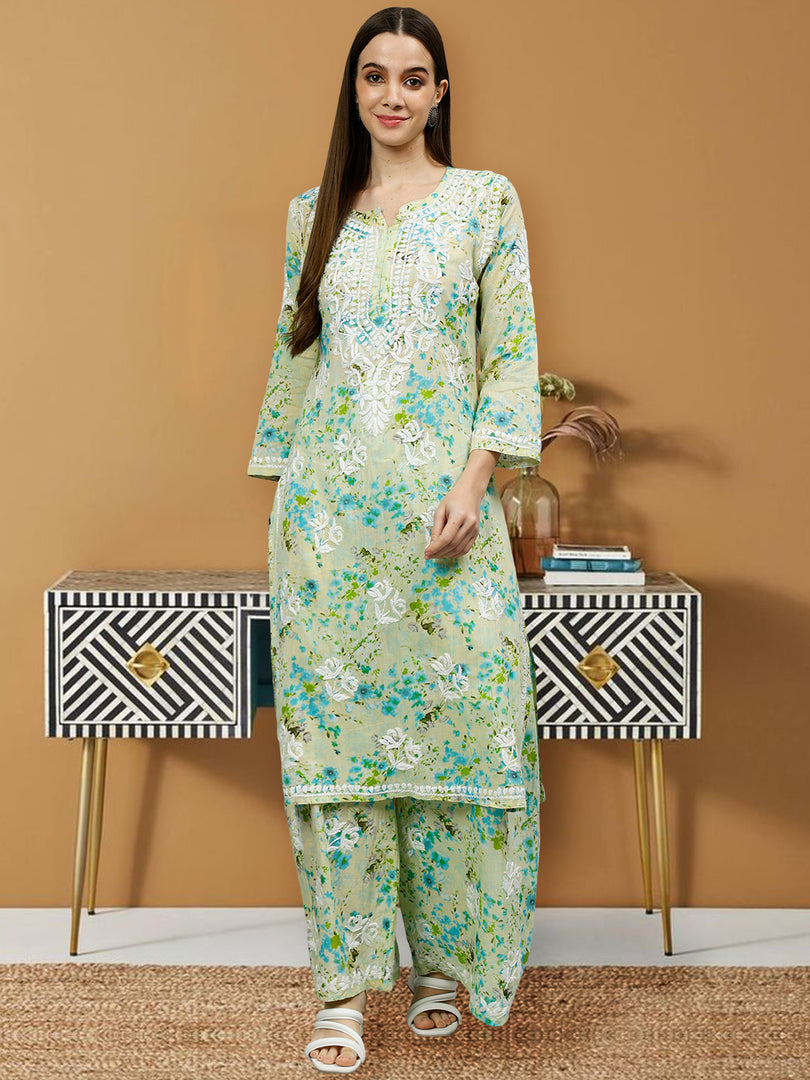 Seva Chikan Hand Embroidered Mal Mal Lucknowi Chikankari Kurta Set