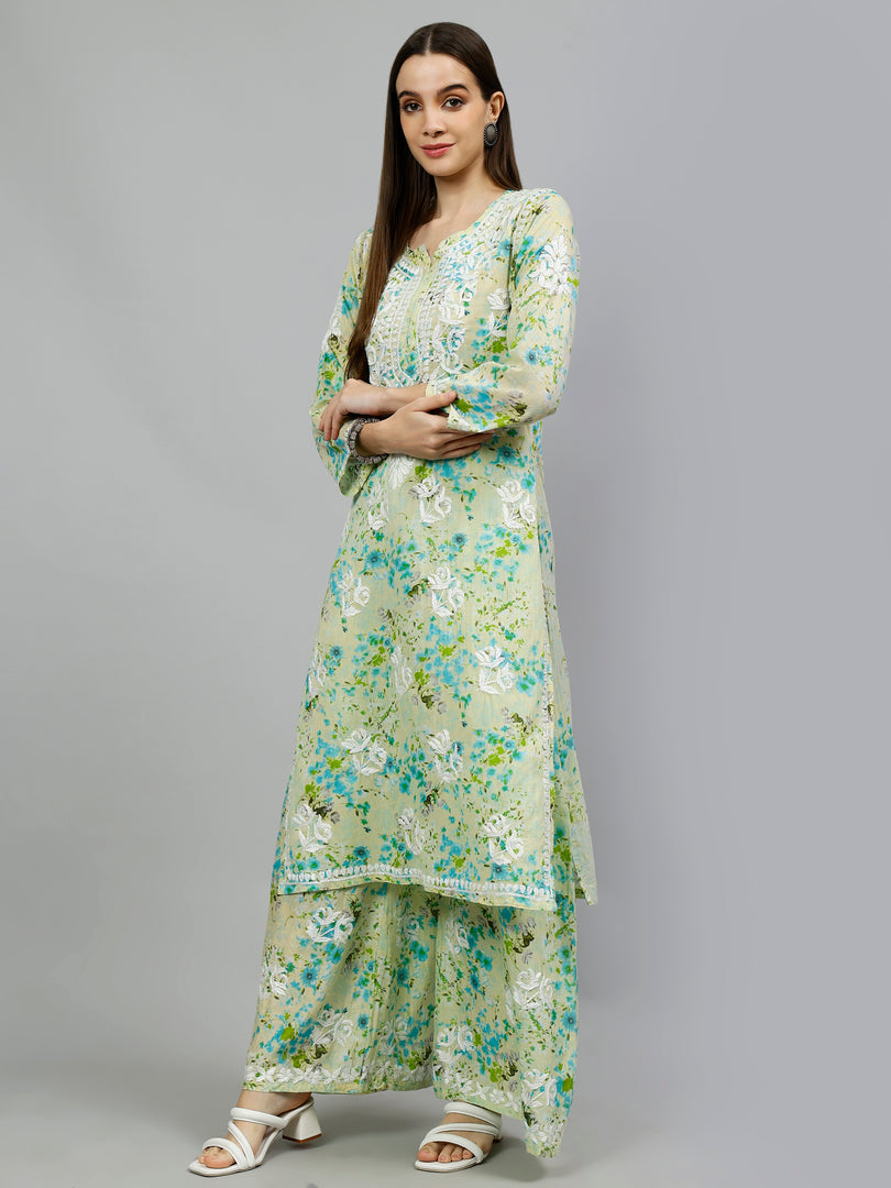 Seva Chikan Hand Embroidered Mal Mal Lucknowi Chikankari Kurta Set