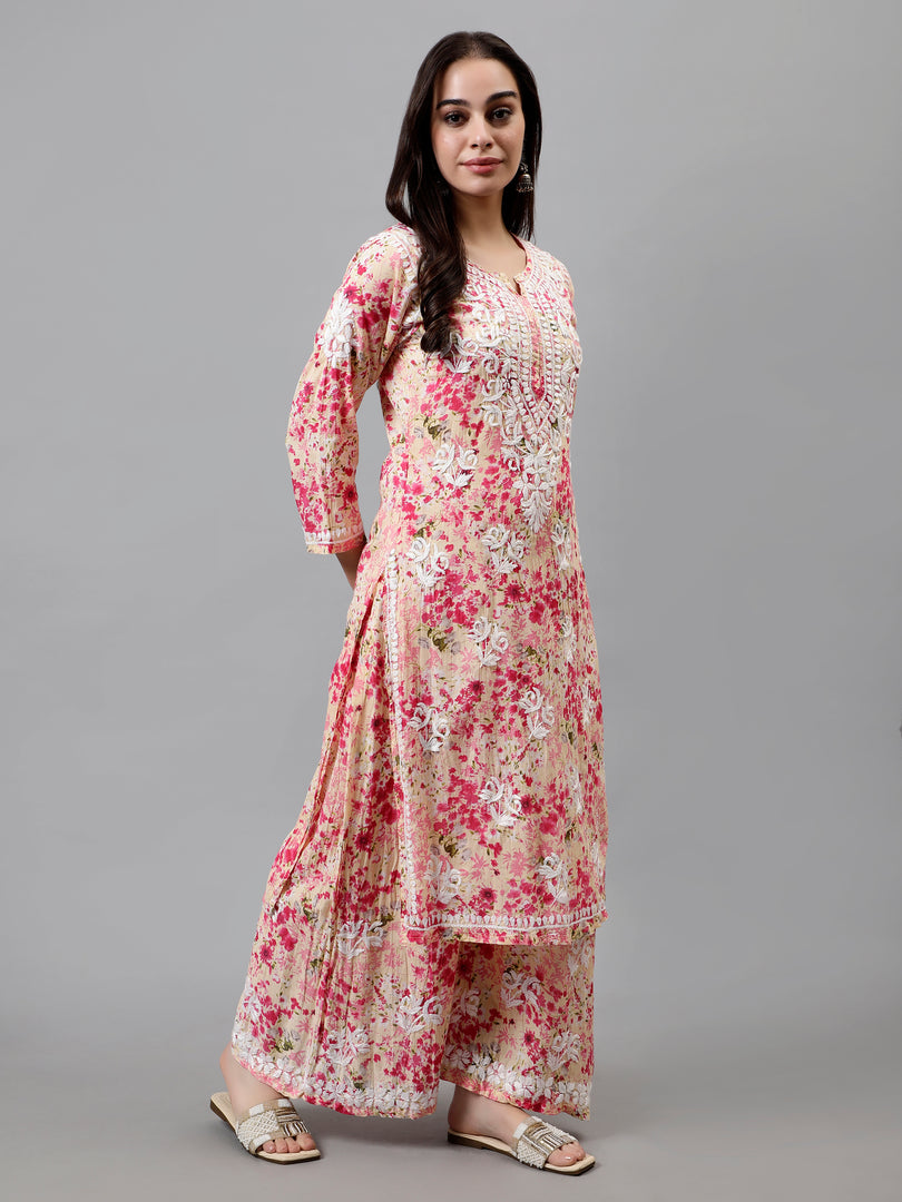 Seva Chikan Hand Embroidered Mal Mal Lucknowi Chikankari Kurta Set