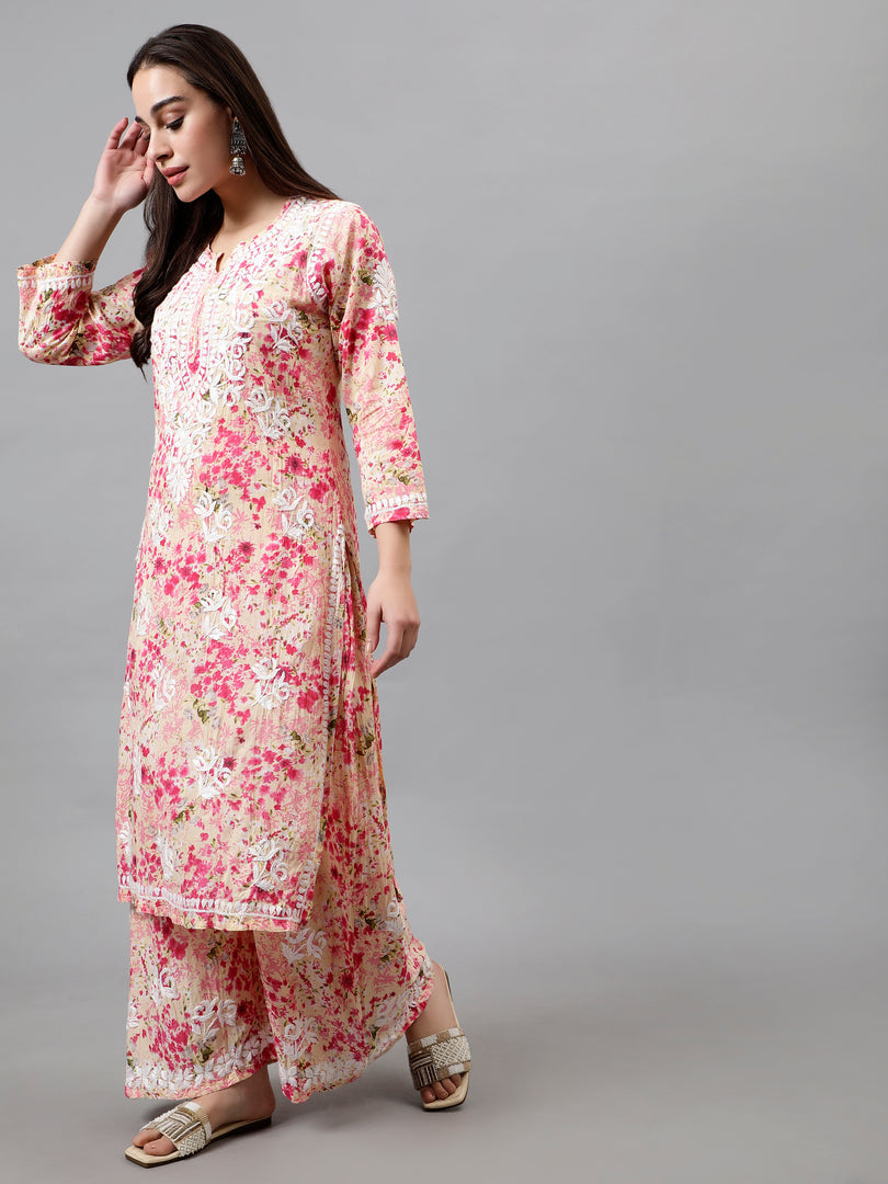 Seva Chikan Hand Embroidered Mal Mal Lucknowi Chikankari Kurta Set