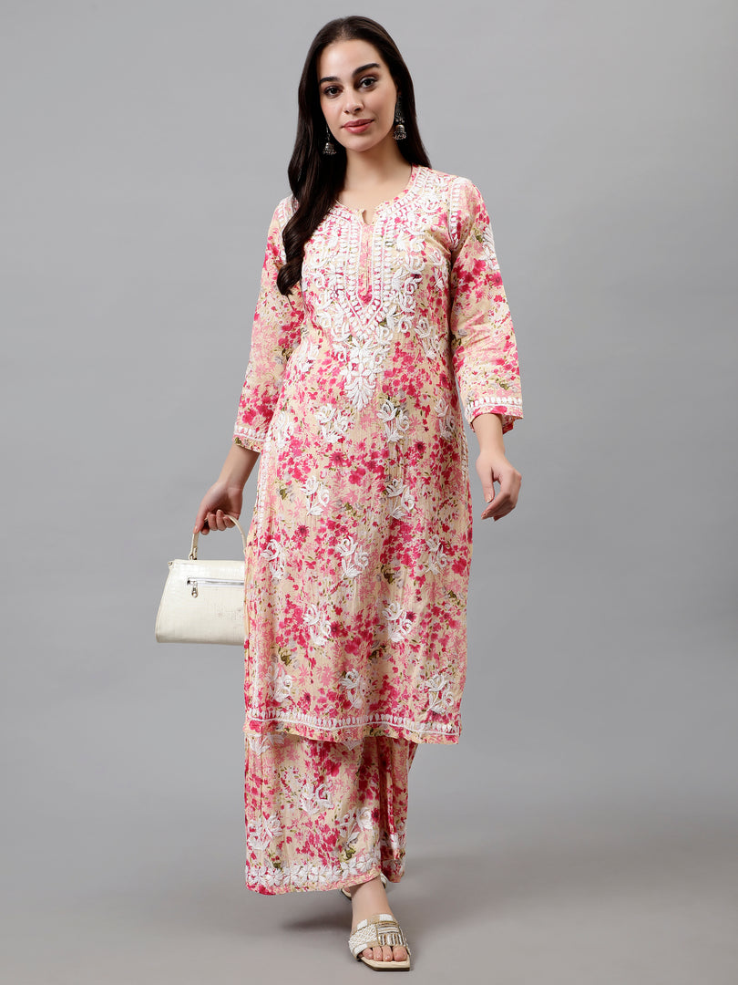 Seva Chikan Hand Embroidered Mal Mal Lucknowi Chikankari Kurta Set