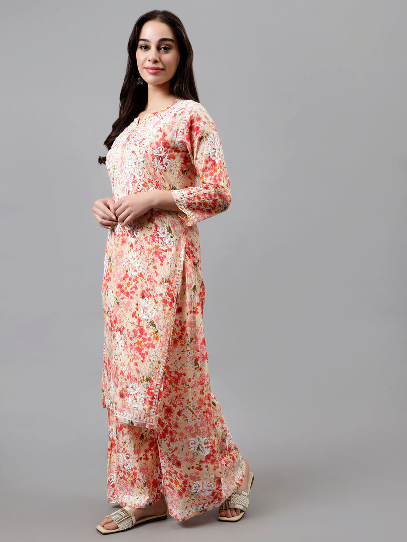 Seva Chikan Hand Embroidered Mal Mal Lucknowi Chikankari Kurta Set