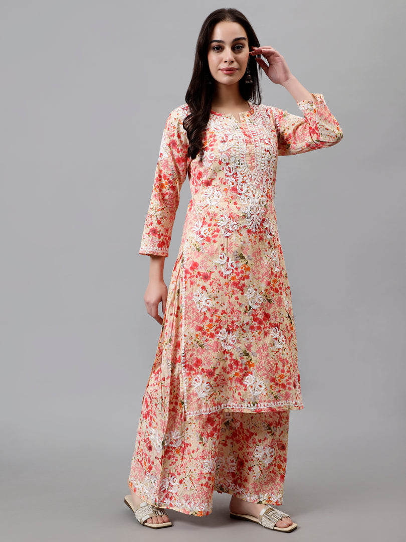 Seva Chikan Hand Embroidered Mal Mal Lucknowi Chikankari Kurta Set