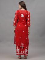 Load image into Gallery viewer, Seva Chikan Hand Embroidered White Georgette Lucknowi Chikankari Kurta Set-SCL8054
