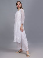 Load image into Gallery viewer, Seva Chikan Hand Embroidered White Georgette Lucknowi Chikankari Kurta Set-SCL8054