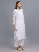Load image into Gallery viewer, Seva Chikan Hand Embroidered White Georgette Lucknowi Chikankari Kurta Set-SCL8054