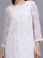 Load image into Gallery viewer, Seva Chikan Hand Embroidered White Georgette Lucknowi Chikankari Kurta Set-SCL8054