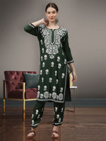 Load image into Gallery viewer, Seva Chikan Hand Embroidered Rayon Lucknowi Chikankari Kurta Set