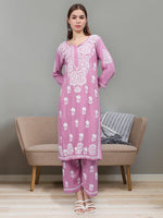 Load image into Gallery viewer, Seva Chikan Hand Embroidered Rayon Lucknowi Chikankari Kurta Set
