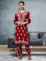 Load image into Gallery viewer, Seva Chikan Hand Embroidered Rayon Lucknowi Chikankari Kurta Set