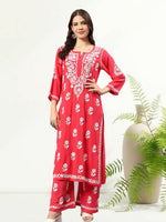Load image into Gallery viewer, Seva Chikan Hand Embroidered Rayon Lucknowi Chikankari Kurta Set