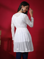 Load image into Gallery viewer, Seva Chikan Hand Embroidered White Viscose Georgette Lucknowi Chikan Top With Slip-SCL9010