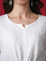 Load image into Gallery viewer, Seva Chikan Hand Embroidered White Viscose Georgette Lucknowi Chikan Top With Slip-SCL9010