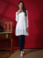 Load image into Gallery viewer, Seva Chikan Hand Embroidered White Viscose Georgette Lucknowi Chikan Top With Slip-SCL9010