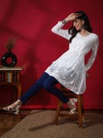 Load image into Gallery viewer, Seva Chikan Hand Embroidered White Viscose Georgette Lucknowi Chikan Top With Slip-SCL9010