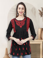 Load image into Gallery viewer, Seva Chikan Hand Embroidered Black Cotton Lucknowi Chikankari Top
