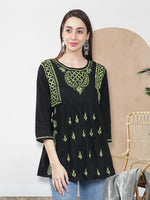 Load image into Gallery viewer, Seva Chikan Hand Embroidered Black Cotton Lucknowi Chikankari Top