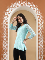 Load image into Gallery viewer, Seva Chikan Hand Embroidered Georgette Lucknowi Chikan Top With Slip